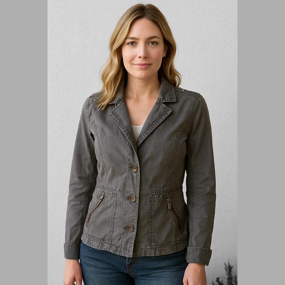 DKNY Olive-Gray Utility Jacket with Notch Collar
